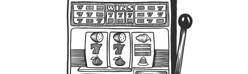 black and white sketch of an old fashioned slot machine 